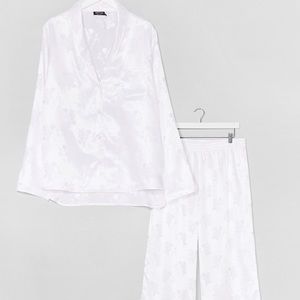 Nasty Gal White Floral Jacquard PJ Set